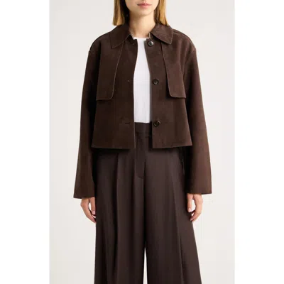 Theory Reece Cropped Leather Trench Jacket In Brown