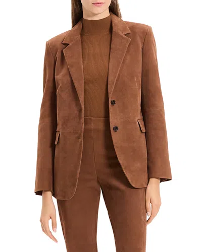 Theory Reece Leather Two Button Blazer In Brown