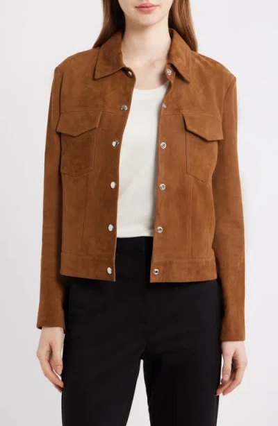 Theory Reece Suede Trucker Jacket In Brown