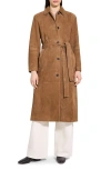 Theory Belted Suede Trench Coat In Brown