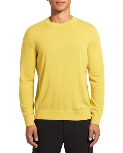 Theory Regal Crewneck Wool Sweater In Yellow
