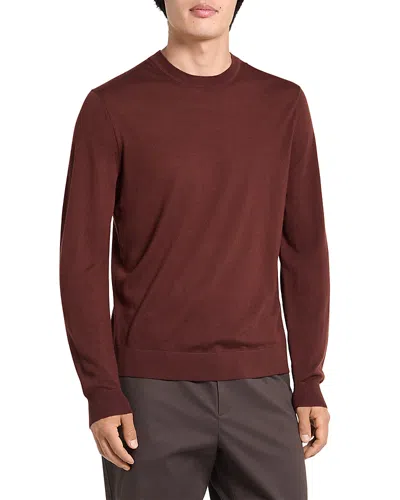 Theory Regal Merino Crewneck Sweater In Brown