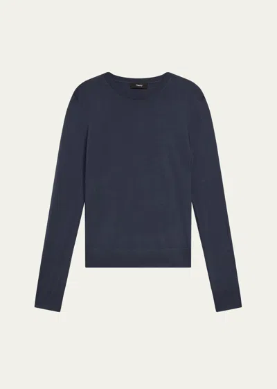 Theory Regal Merino Wool Knit Crewneck Top In Ash Blue