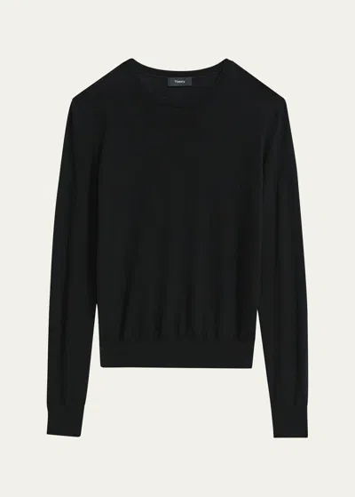 Theory Regal Merino Wool Knit Crewneck Top In Blk