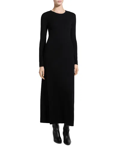 Theory Regal Merino Wool Ribbed Maxi Sweater Dress In Black