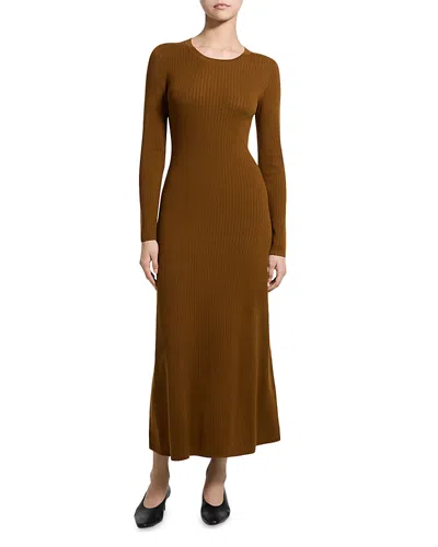 Theory Regal Merino Wool Ribbed Maxi Sweater Dress In Burgundy