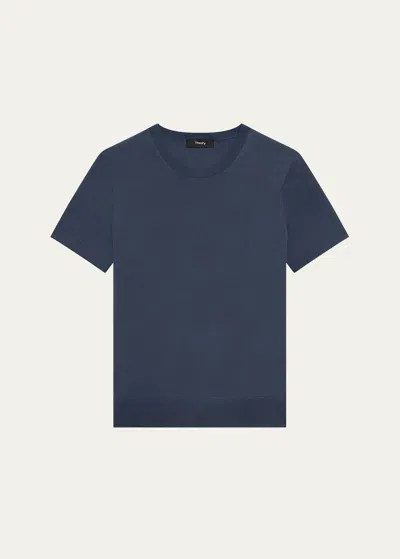 Theory Regal Merino Wool Short-sleeve Crew T-shirt In Ash Blue