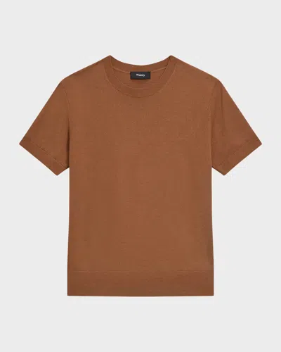 Theory Regal Merino Wool Short-sleeve Crew T-shirt In Brown