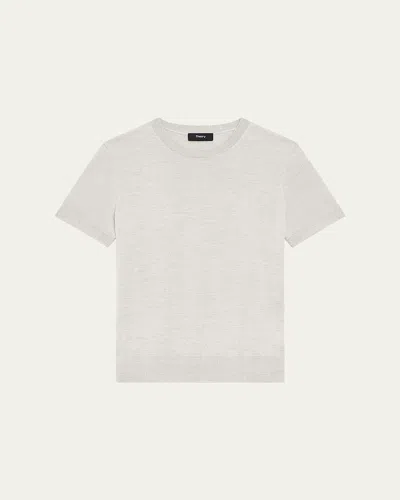Theory Regal Merino Wool Short-sleeve Crew T-shirt In White