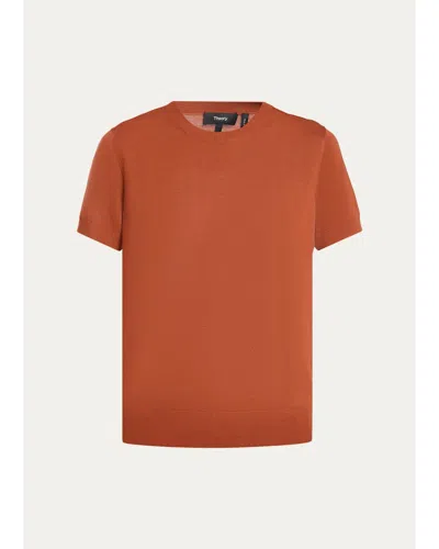 Theory Regal Merino Wool Short-sleeve Crew T-shirt In Umber