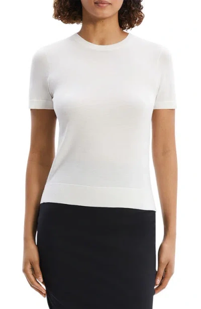 Theory Regal Short Sleeve Wool Sweater In White