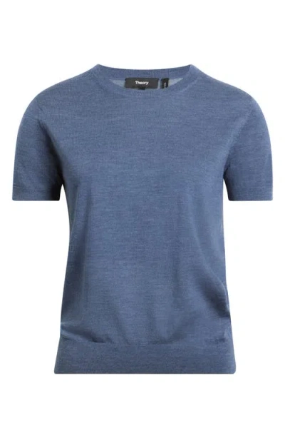 Theory Regal Short Sleeve Wool Sweater In Blue