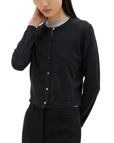 Theory Regal Wool Crewneck Cardigan Sweater In Black