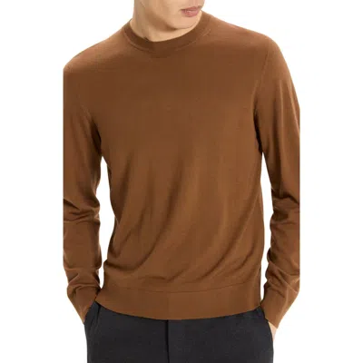 Theory Regal Wool Crewneck Sweater In Brown
