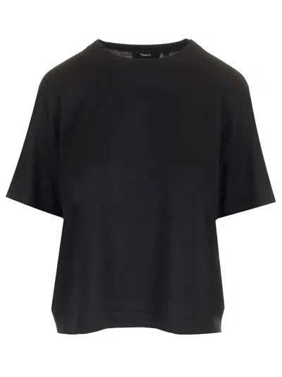 Theory Rib Hem Wide Neck Top In Black