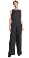 Theory Relaxed Sleeveless Jumpsuit In Wool-blend Flannel In Charcoal Melange