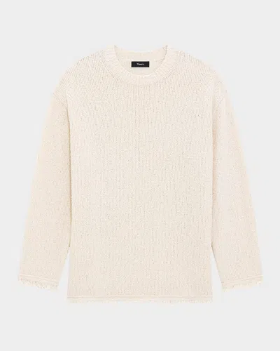 Theory Relaxed Boucle Crewneck Sweater In Ivory