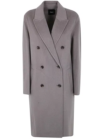 Theory Relaxed Double Breasted Coat In Purple