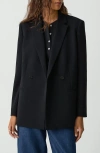 Theory Relaxed Double-breasted Blazer In Admiral Crepe In Black