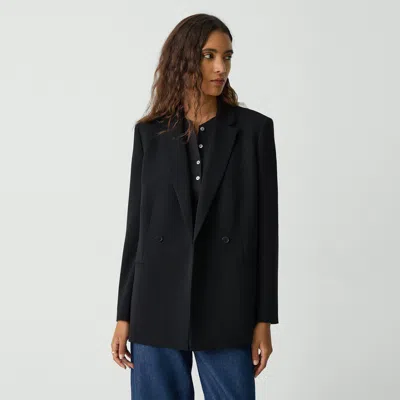 Theory Relaxed Double-breasted Blazer In Admiral Crepe In Black