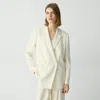 Theory Relaxed Double-breasted Blazer In Admiral Crepe In Rice