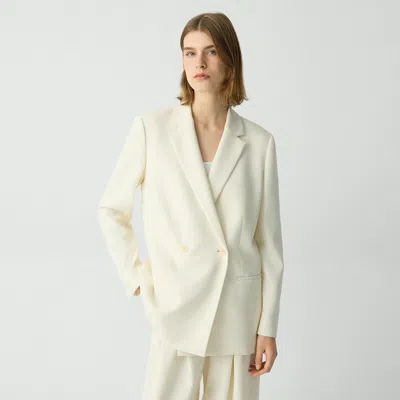 Theory Relaxed Double-breasted Blazer In Admiral Crepe In Rice