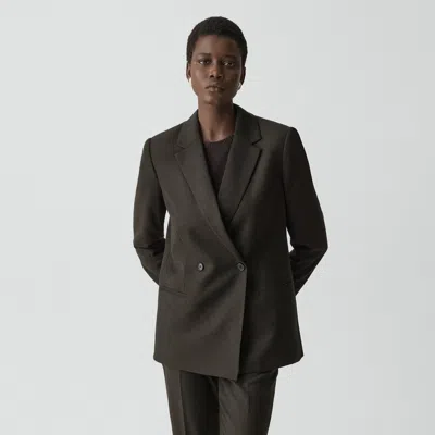 Theory Relaxed Double-breasted Blazer In Sleek Flannel In Brown
