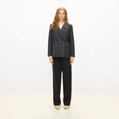 Theory Relaxed Double-breasted Blazer In Plaid Sleek Flannel In Charcoal Multi