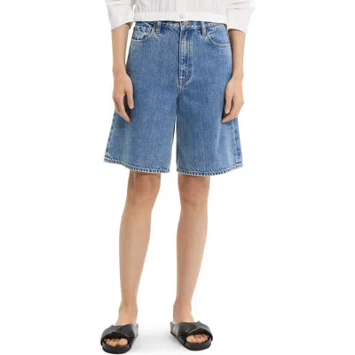 Theory Relaxed Fit High Waist Denim Bermuda Shorts In Blue