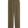 Theory Relaxed Fit Pleated Stretch Wool Dress Pants In Moss - F03