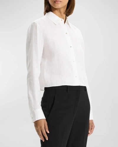 Theory Relaxed Linen Crop Shirt In White