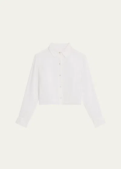 Theory Relaxed Linen Crop Shirt In Wht