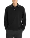Theory Relaxed Long Sleeve City Interlock Polo Shirt In Black