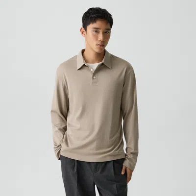 Theory Relaxed Long-sleeve Polo Shirt In Cotton Jersey In White