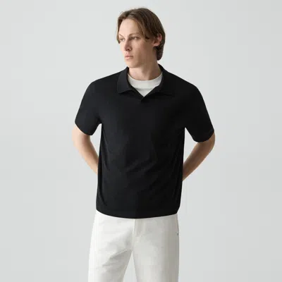 Theory Relaxed Polo Shirt In Regal Wool In Black