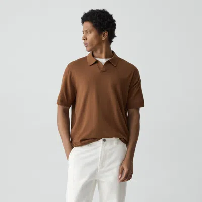 Theory Relaxed Polo Shirt In Regal Wool In Brown