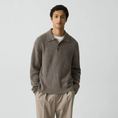 Theory Relaxed Polo Sweater In Astor Wool In Brown