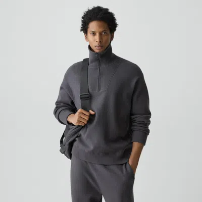 Theory Relaxed Quarter-zip Sweatshirt In Wool Bilen In Gray