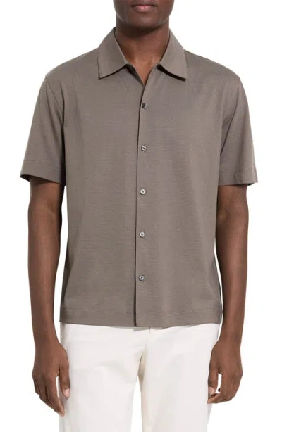 Theory Relaxed Short Sleeve Button-up Shirt In Brown