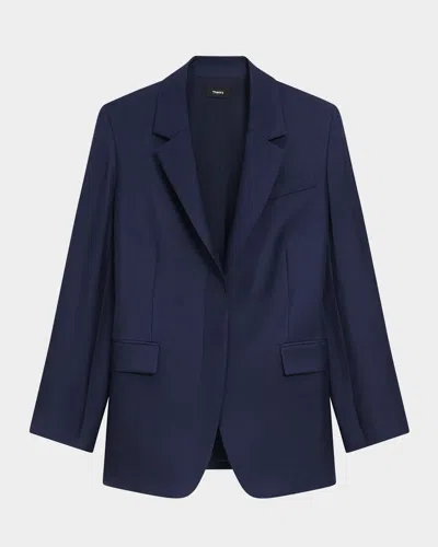 Theory Relaxed Silk Cinch Blazer In Blue