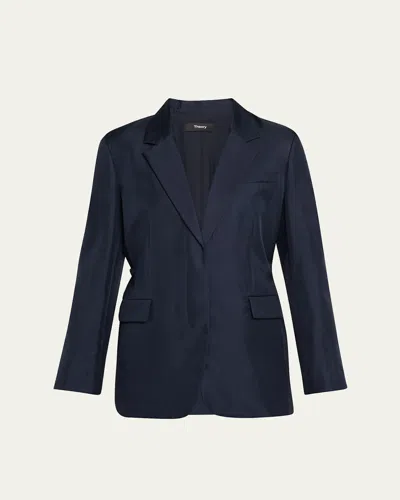 Theory Relaxed Silk Cinch Blazer In Blue