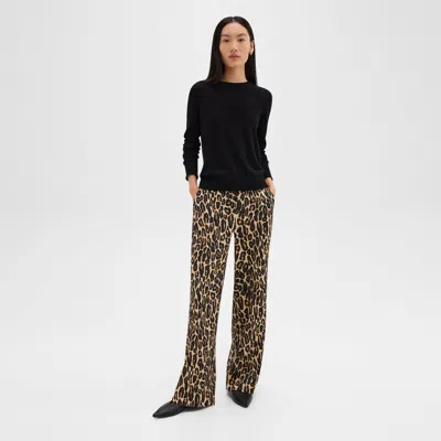 Theory Relaxed Straight Pant  In Stretch Leopard Wool In Beige Multi