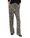 Theory Relaxed Straight Stretch Wool Leopard Pants In Beige Multi