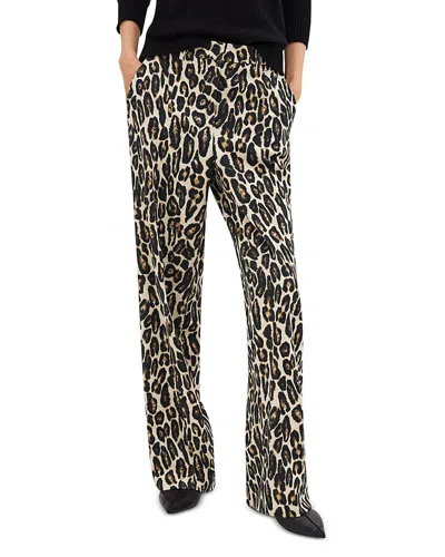 Theory Relaxed Straight Stretch Wool Leopard Pants In Beige Multi