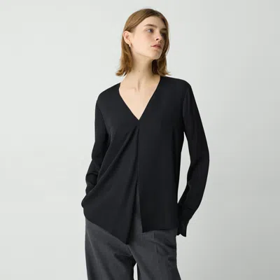 Theory Relaxed V-neck Blouse In Silk Georgette In Black