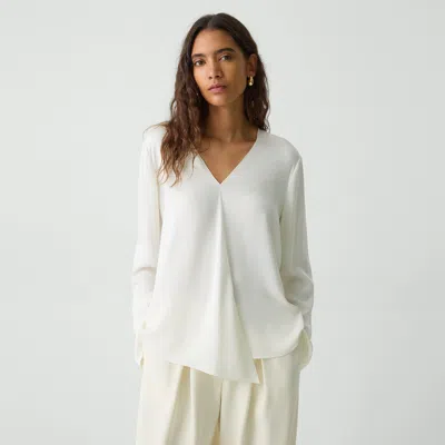 Theory Relaxed V-neck Blouse In Silk Georgette In Ivory
