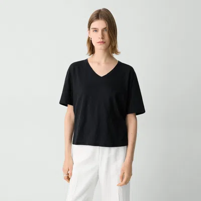 Theory Relaxed V-neck Tee In Cotton In Black