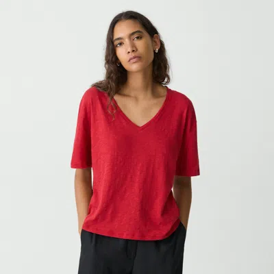 Theory Relaxed V-neck Tee In Cotton In Cherry