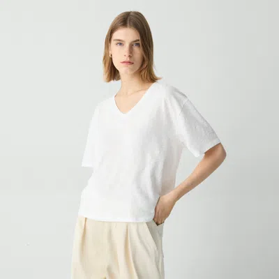 Theory Relaxed V-neck Tee In Cotton In White
