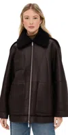 Theory Reversible Shearling Cocoon Coat In Brown